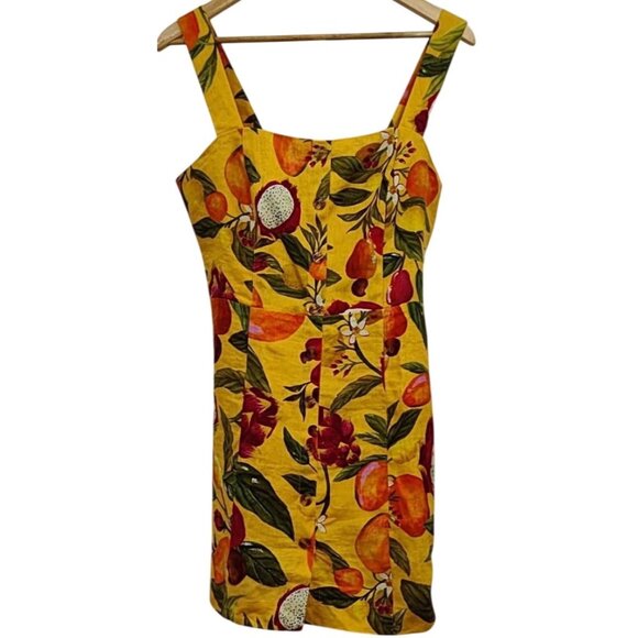 Farm Rio Fruit Lovers Mini Linen Dress Yellow Multicolor Print Size Medium New - Picture 8 of 8
